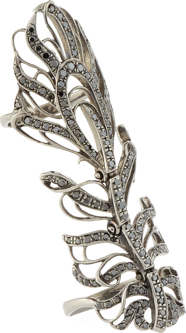 Loree Rodkin 18k White Gold Diamond Peacock Feather Ring