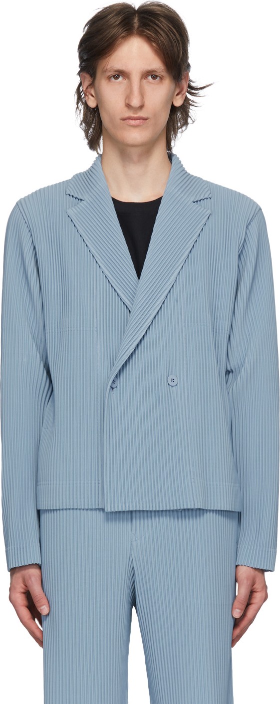 Homme Plissé Issey Miyake Blue Tailored Pleats 2 Double-Breasted Blazer