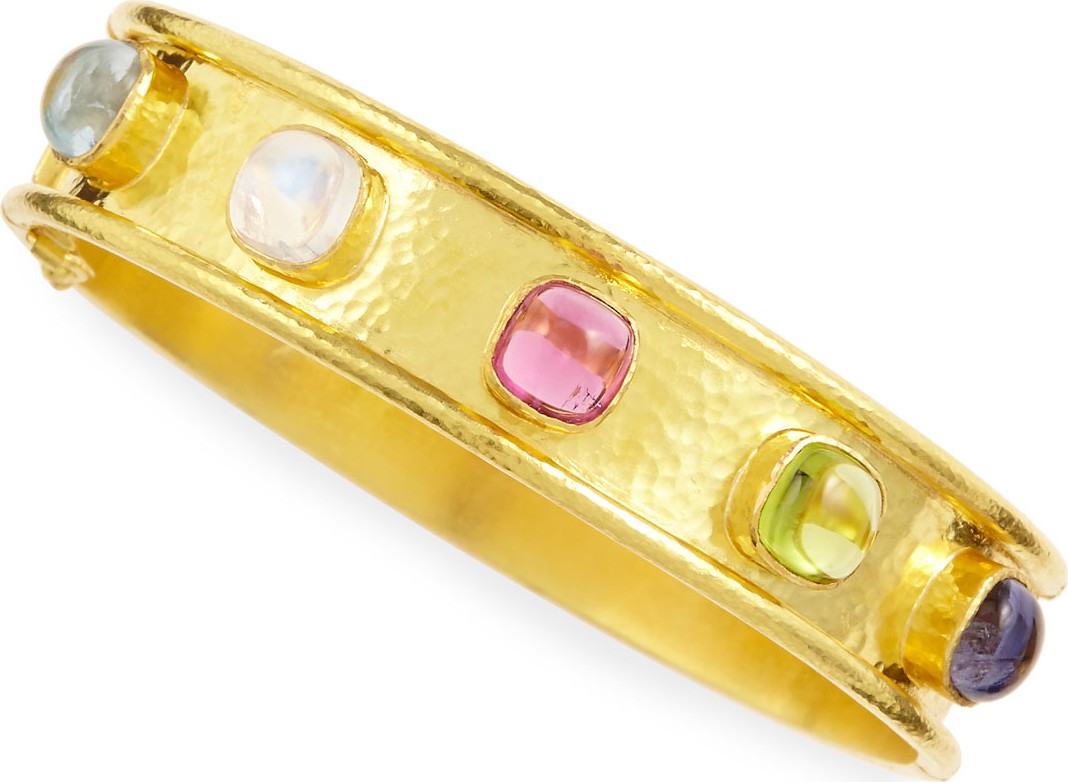 Elizabeth Locke Tutti Frutti Stone-Studded 19k Gold Bangle