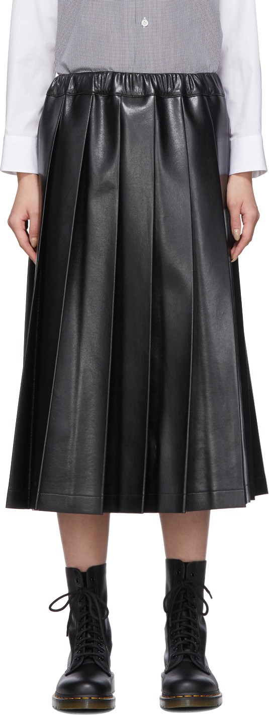 Tricot Comme des Garçons Black Faux-Leather Pleated Skirt