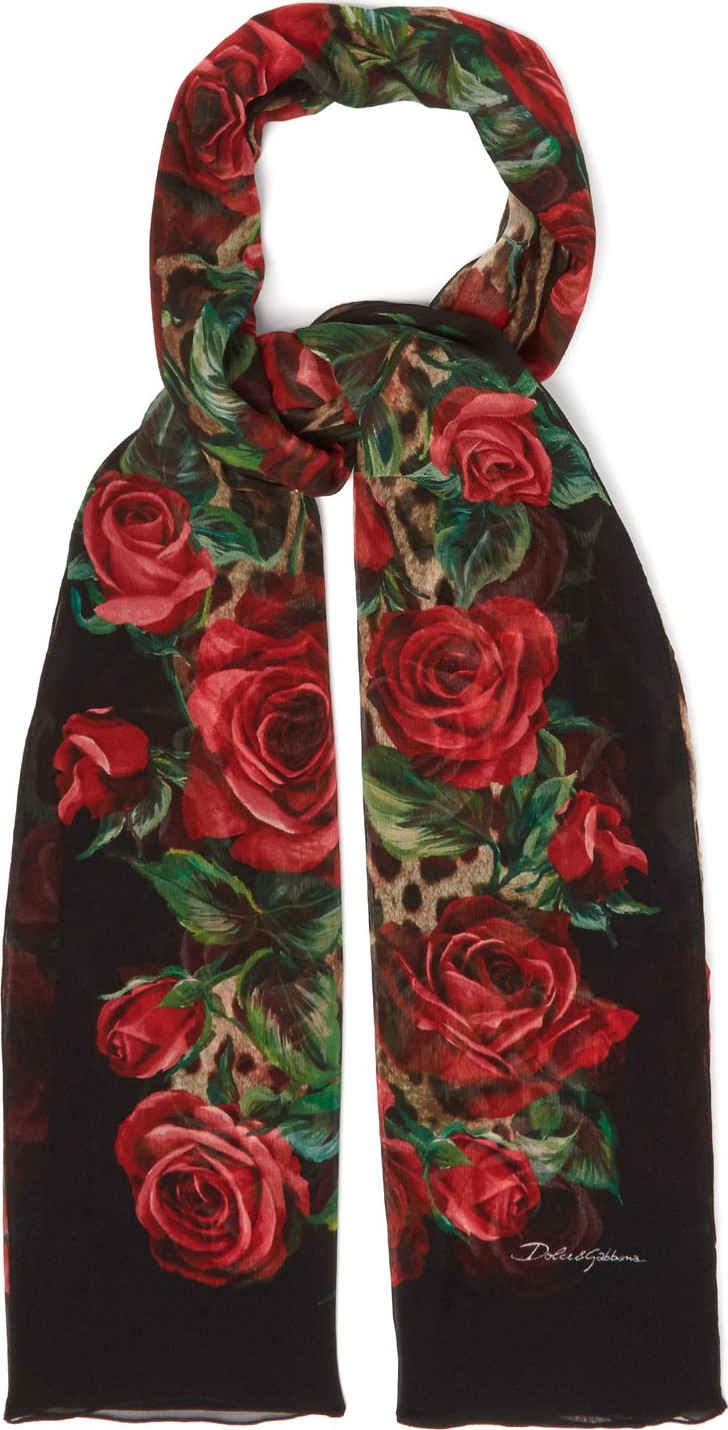 Dolce & Gabbana Floral leopard-print scarf