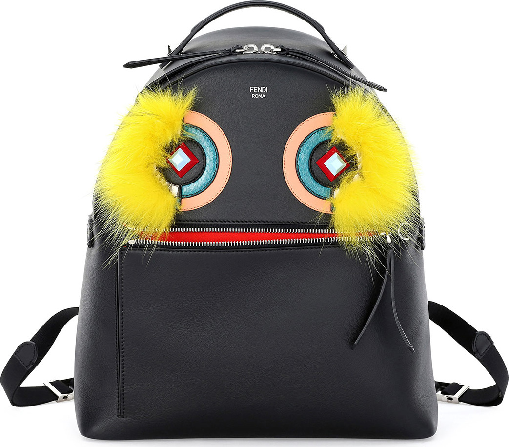 Fendi Large Monster Fox-Fur Backpack, Black