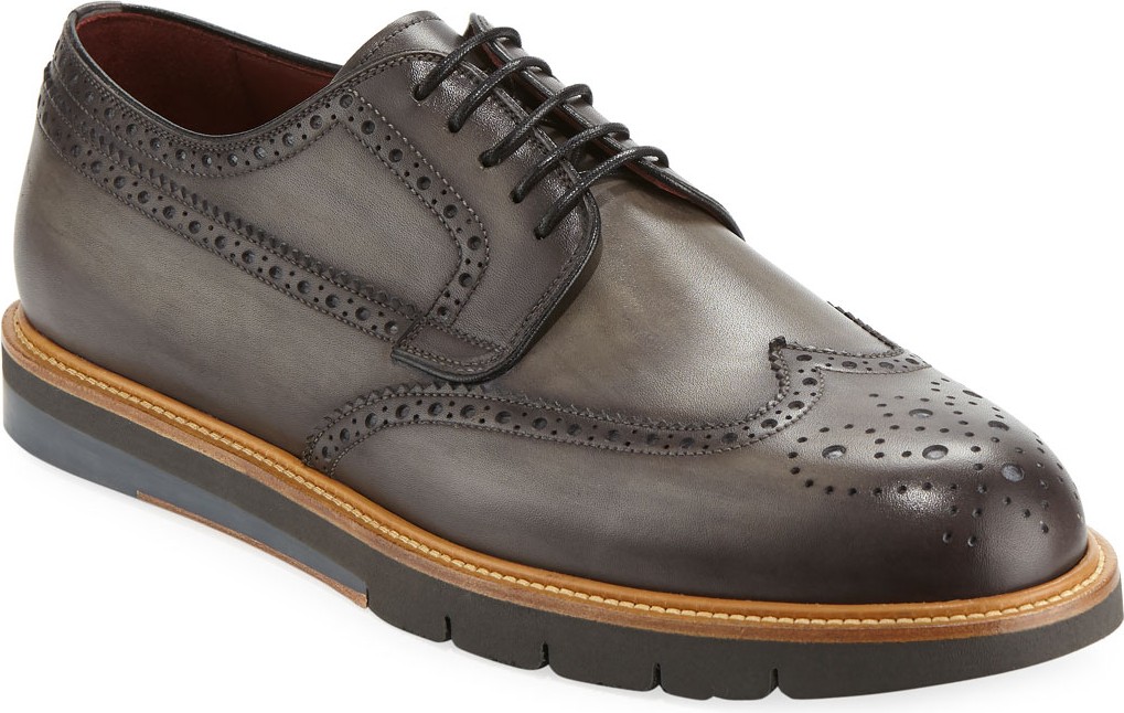 MAGNANNI Men's Wing-Tip Leather Brogue Sneaker