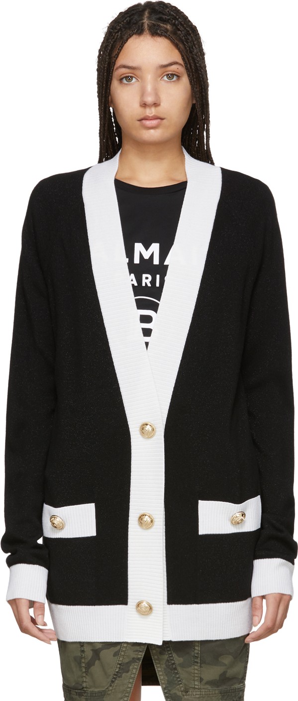 Balmain Black Metallic Intarsia Cardigan