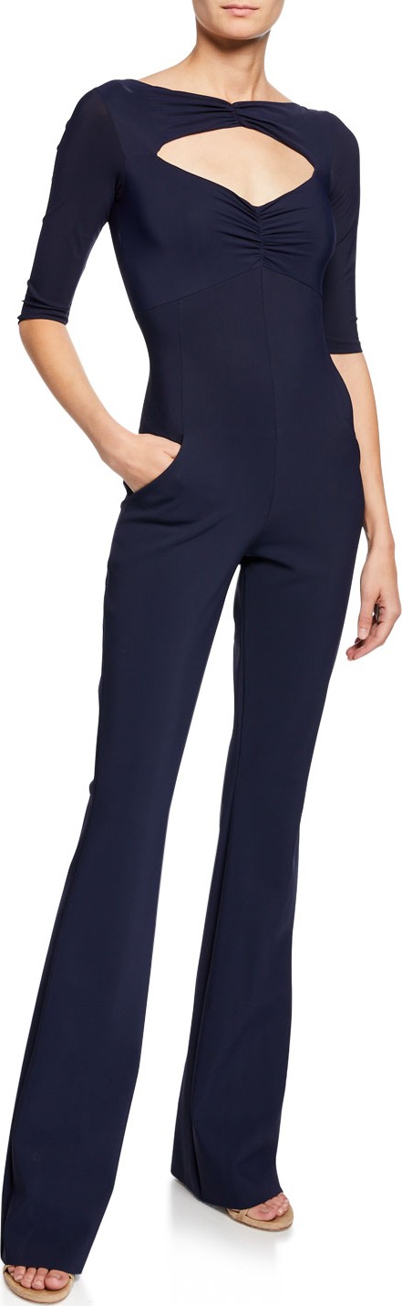 La Petite Robe di Chiara Boni Olimpas Keyhole Elbow-Sleeve Straight-Leg Jumpsuit