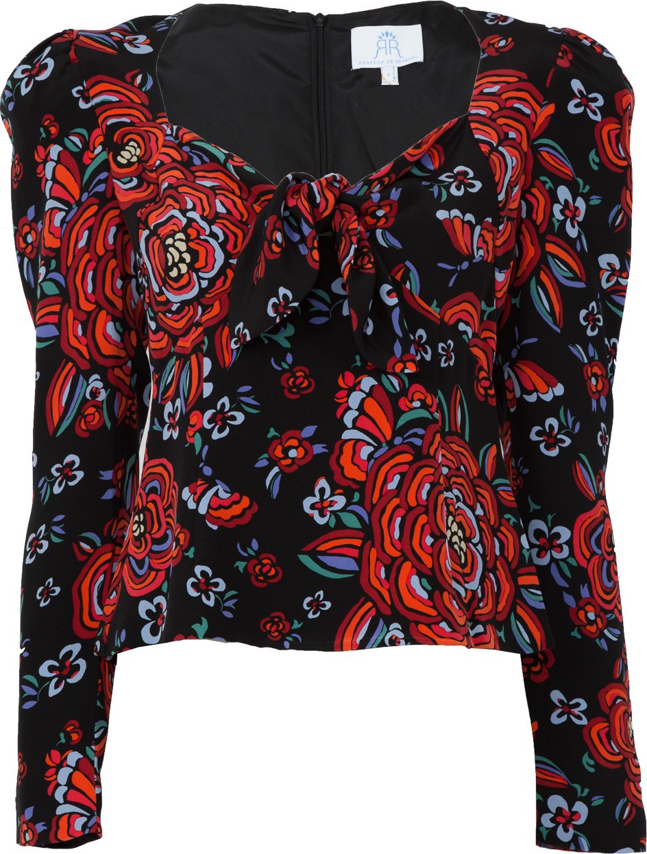 Rebecca de Ravenel Printed Tie-Front Blouse