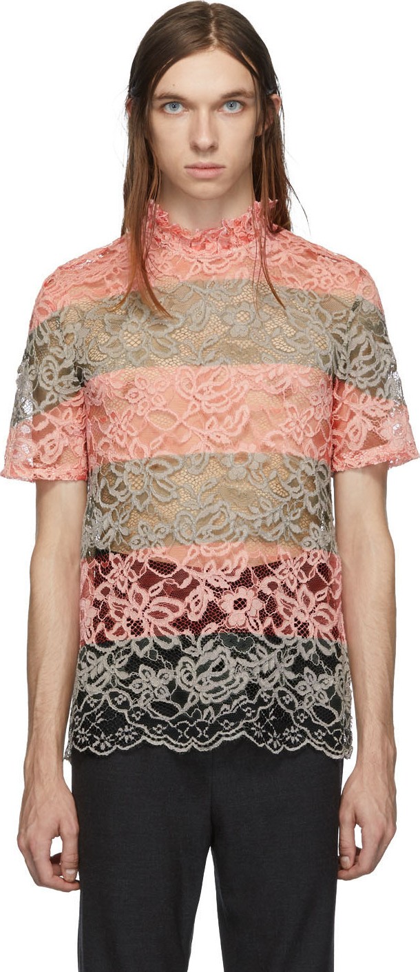 Palomo Spain SSENSE Exclusive Green & Pink Lace T-Shirt
