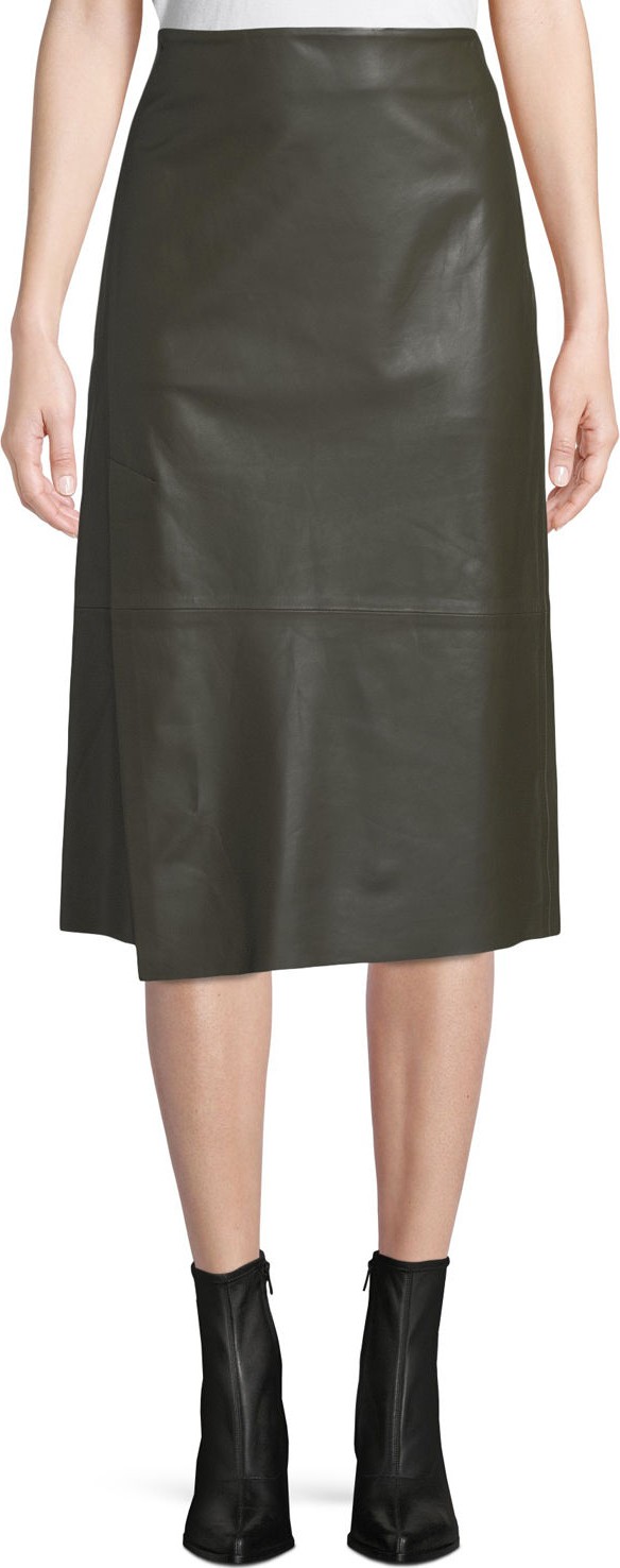 Vince Slit Leather Midi Skirt