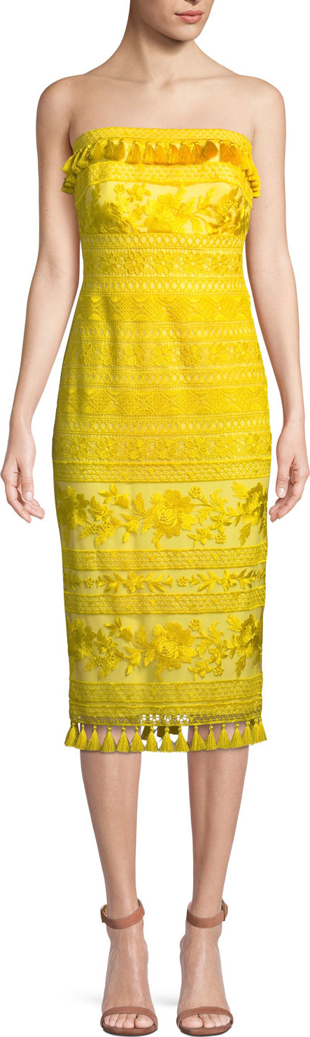 Tadashi Shoji Sol Strapless Tassel-Trim Dress