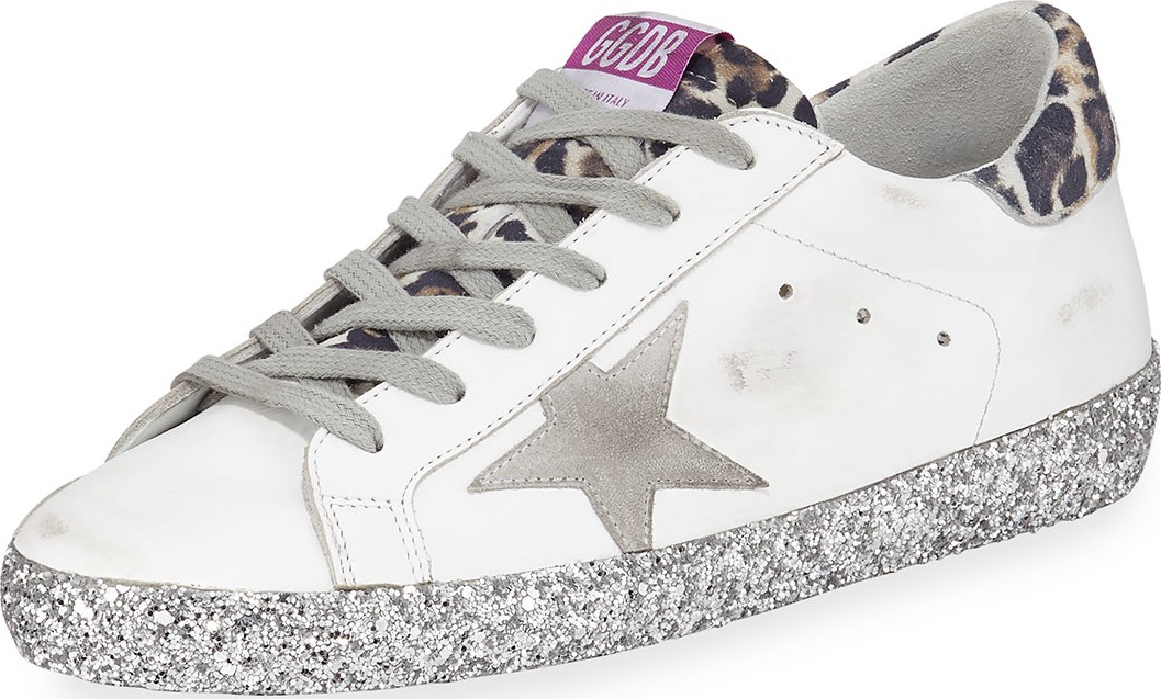 Golden Goose Deluxe Brand Superstar Leopard-Print Glittered Leather Sneakers