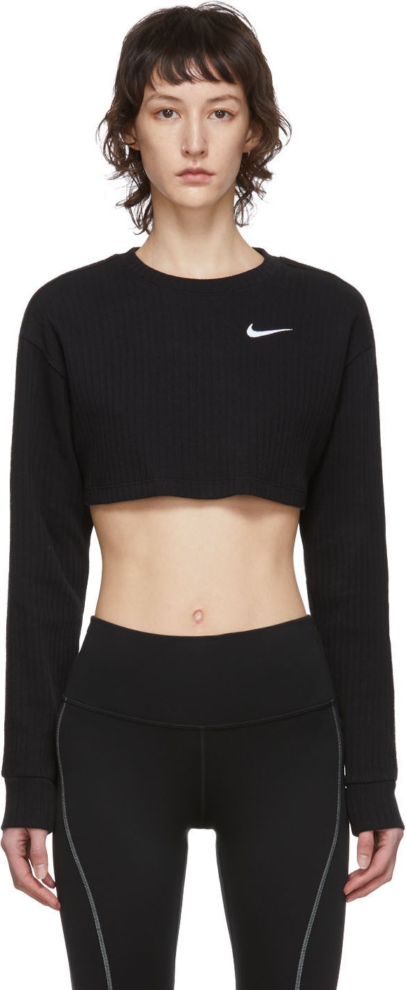 Nike Black Ribbed Crop Long Sleeve T-Shirt