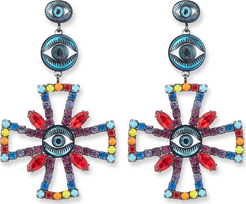 Elizabeth Cole Alvey Evil Eye Cross Drop Earrings, Rainbow