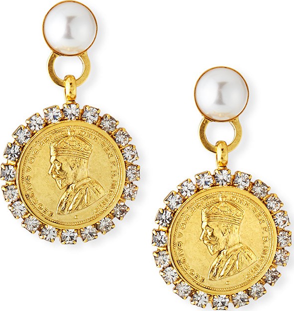 Elizabeth Cole Kyle Coin-Drop Earrings w/ Crystals