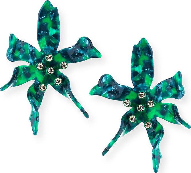 Lele Sadoughi Water Lily Glower Earrings w/ Crystals
