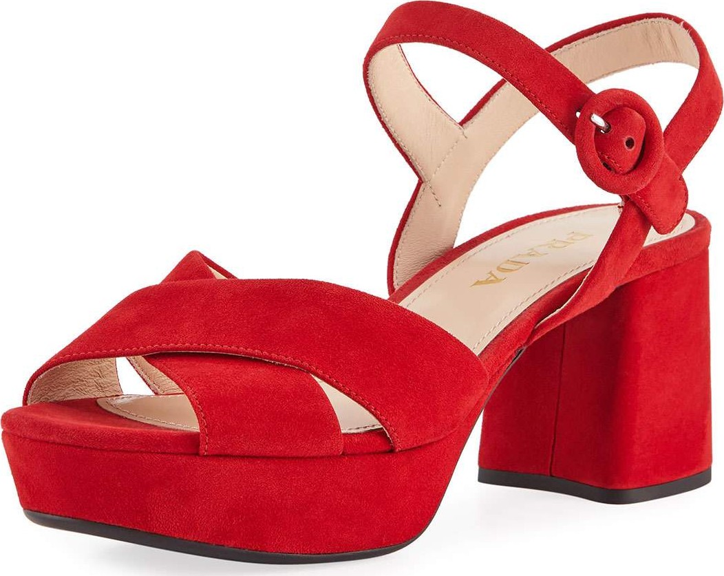 Prada Suede Crisscross Ankle-Wrap 65mm Sandals