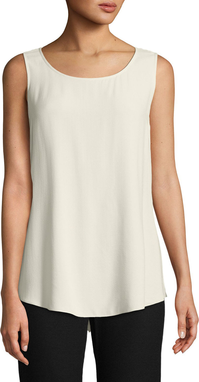 Eileen Fisher Bateau-Neck Silk Georgette Crepe Shell