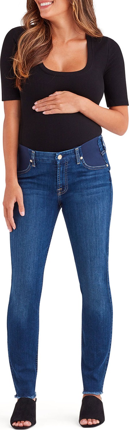 7 For All Mankind Ankle Skinny Maternity Jeans w/ Frayed Hem