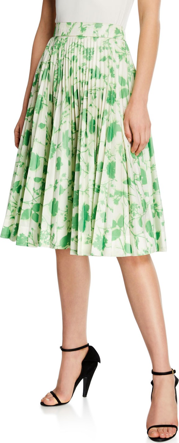 Calvin Klein 205W39NYC Leaf-Print Pleated Circle Skirt