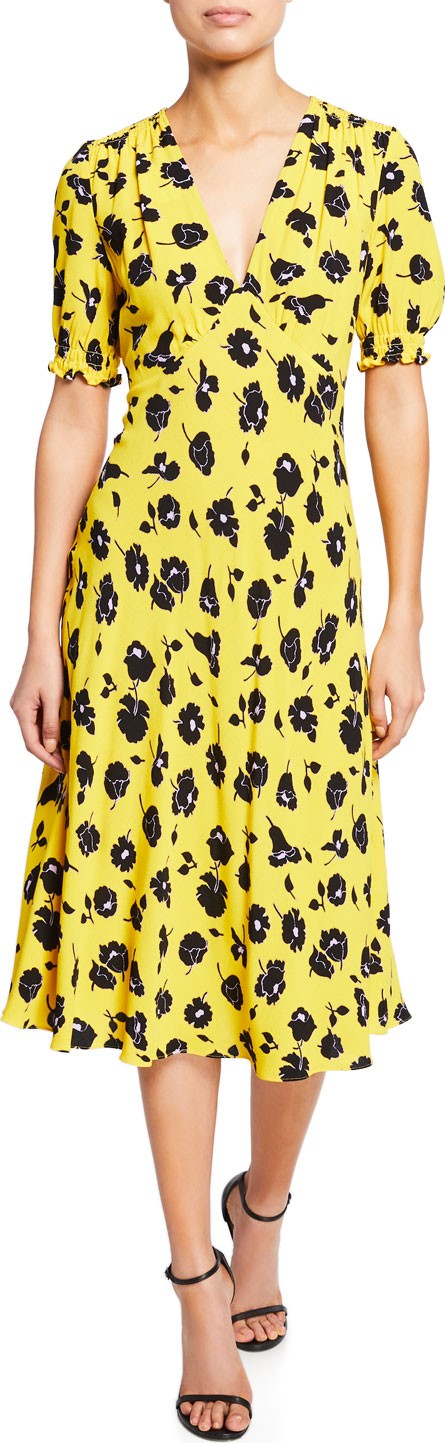 DIANE von FURSTENBERG Evangeline Floral-Print V-Neck Short-Sleeve Silk Dress