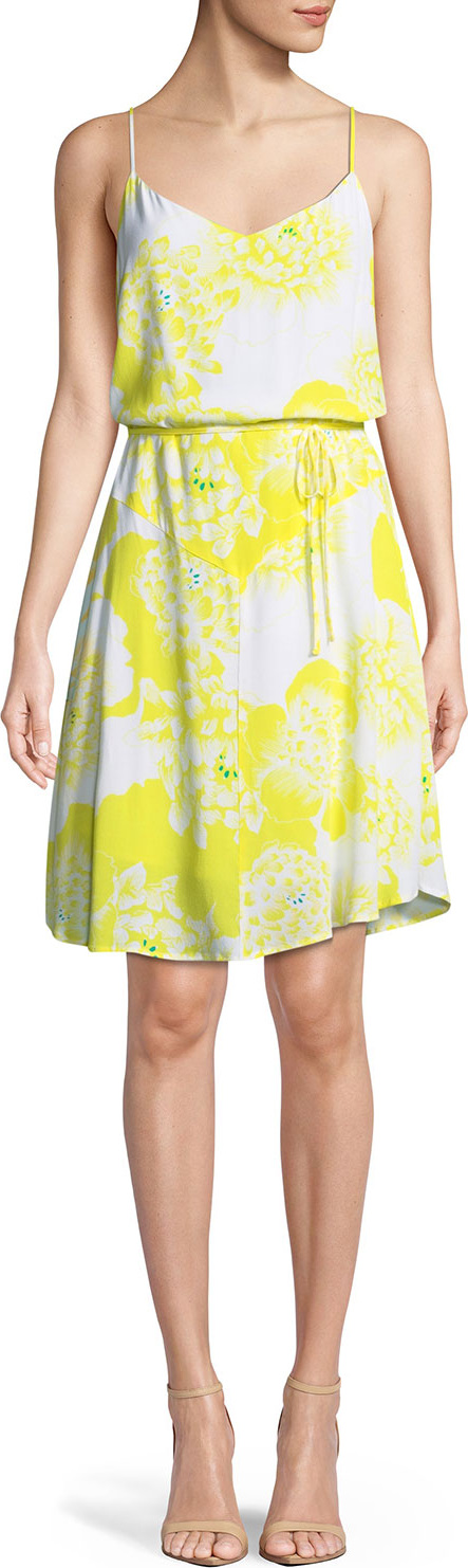 cupcakes and cashmere Dayen V-Neck Sleeveless Tie-Waist Floral-Print Short Dress