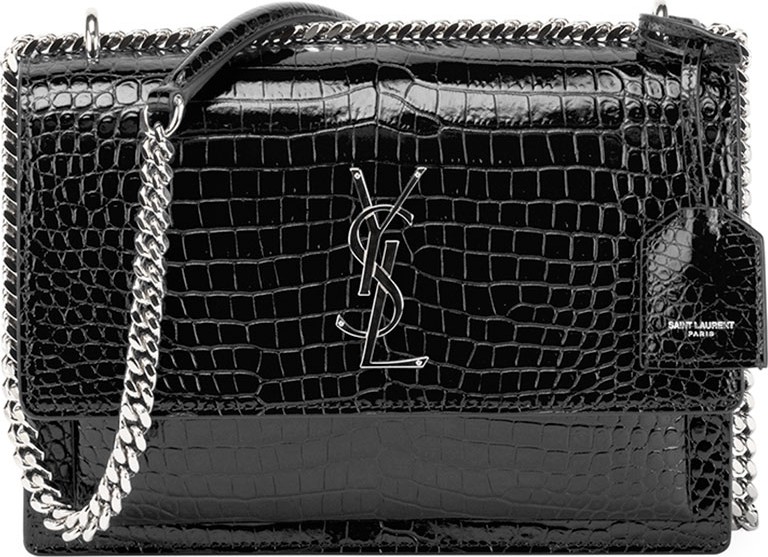 Saint Laurent Sunset Medium Crocodile-Embossed Crossbody Bag