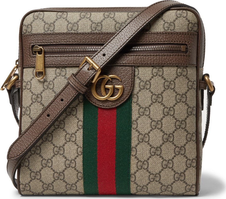 Gucci Ophidia Leather-Trimmed Monogrammed Coated-Canvas Messenger Bag