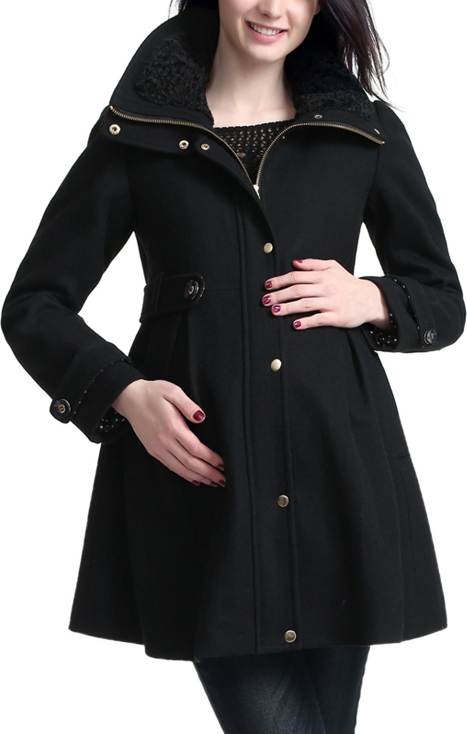 Kimi + Kai Maternity Olivia Wool-Blend Parka Coat w/ Removable Hood
