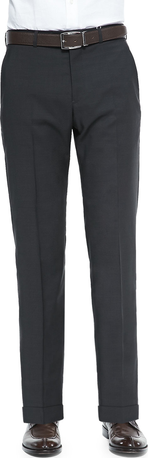 Armani Collezioni Wool Pindot Trousers, Dark Brown/Olive