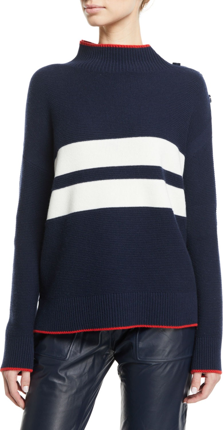 Loro Piana Striped Button-Shoulder Long-Sleeve Striped Cashmere Sweater
