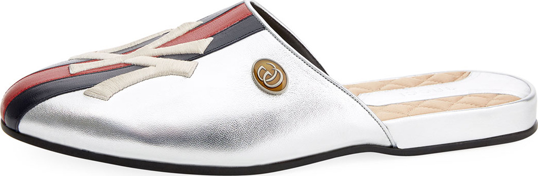 Gucci NY Yankees MLB Metallic Leather Slipper Mules