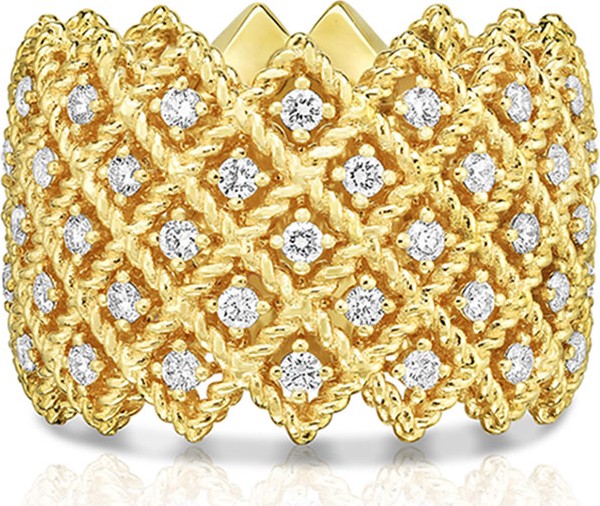 Roberto Coin Barocco Five-Row Ring with Diamonds in 18K Yellow Gold, Size 6.5