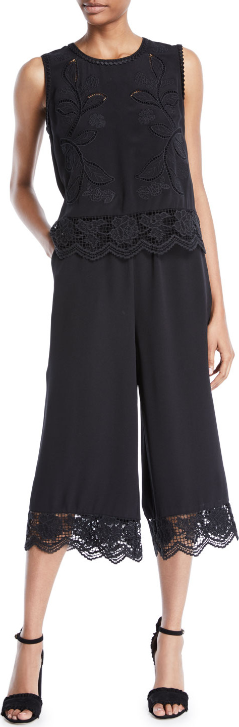 KOBI HALPERIN Shiloh Lace-Trim Cropped Jumpsuit