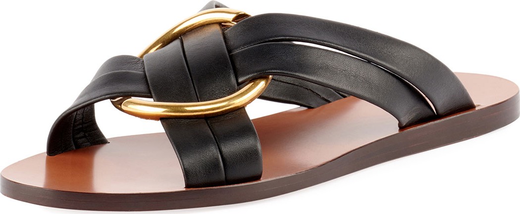 Chloe Leather Ring Crisscross Slide Sandals