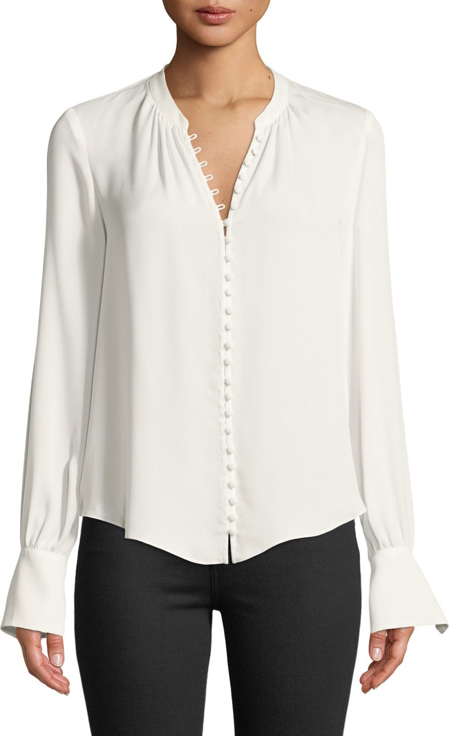 Joie Tariana Button-Front Long-Sleeve Silk Blouse