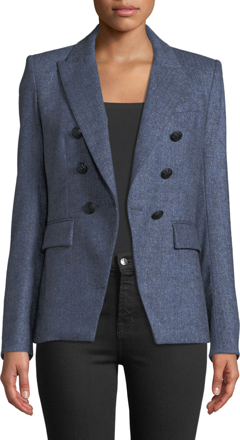 Veronica Beard Miller Double-Breasted Herringbone Dickey Jacket
