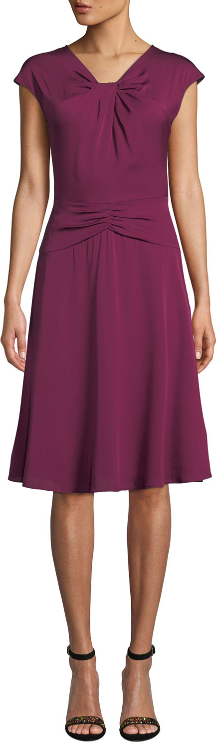 MILLY Tatiana Cap-Sleeve A-Line Stretch-Silk Dress