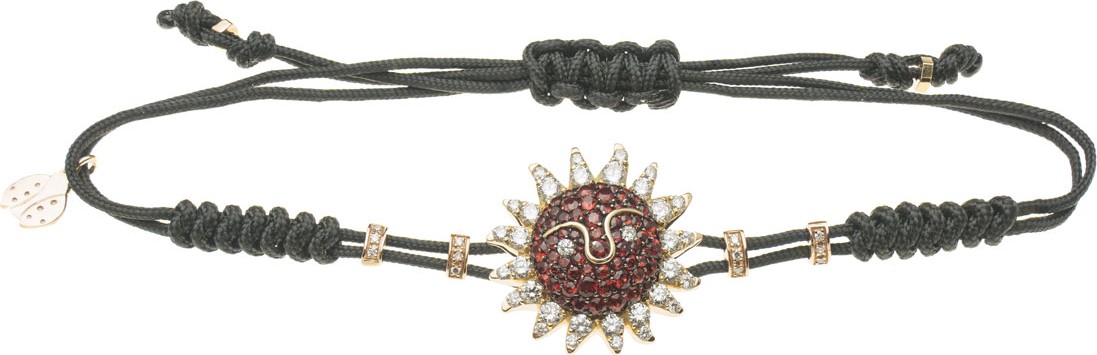 Pippo Perez 18k Pink Gold Ruby & White Diamond Sun Pull-Cord Bracelet