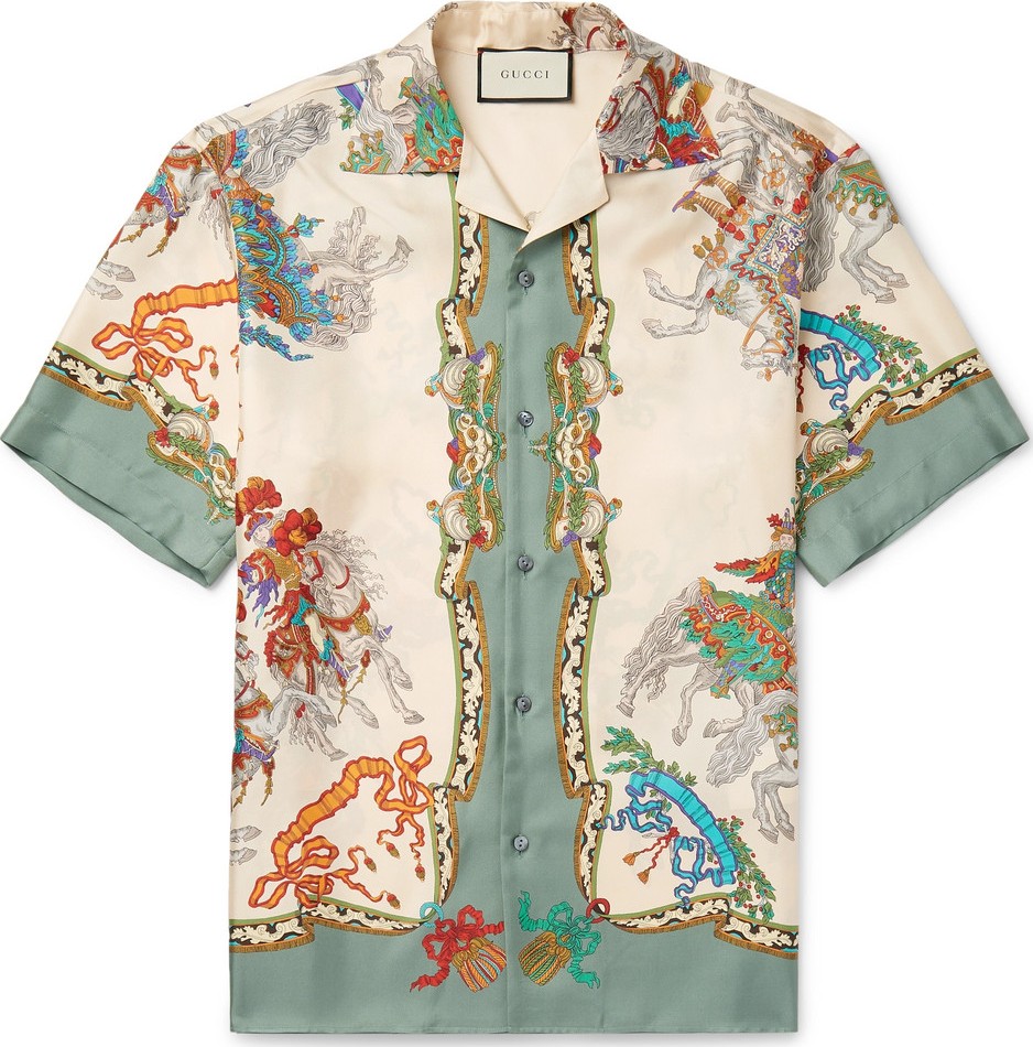 Gucci Camp-Collar Printed Silk-Twill Shirt