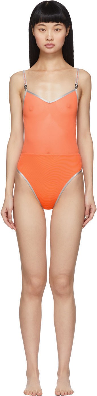 Heron Preston Orange Mesh One-Piece Swimsuit