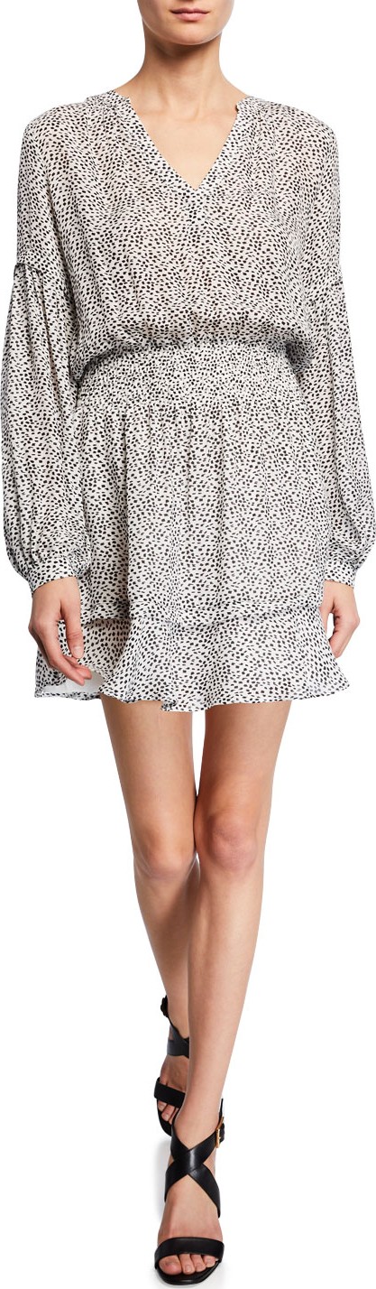 Parker Tyler Spotted V-Neck Long-Sleeve Blouson Dress