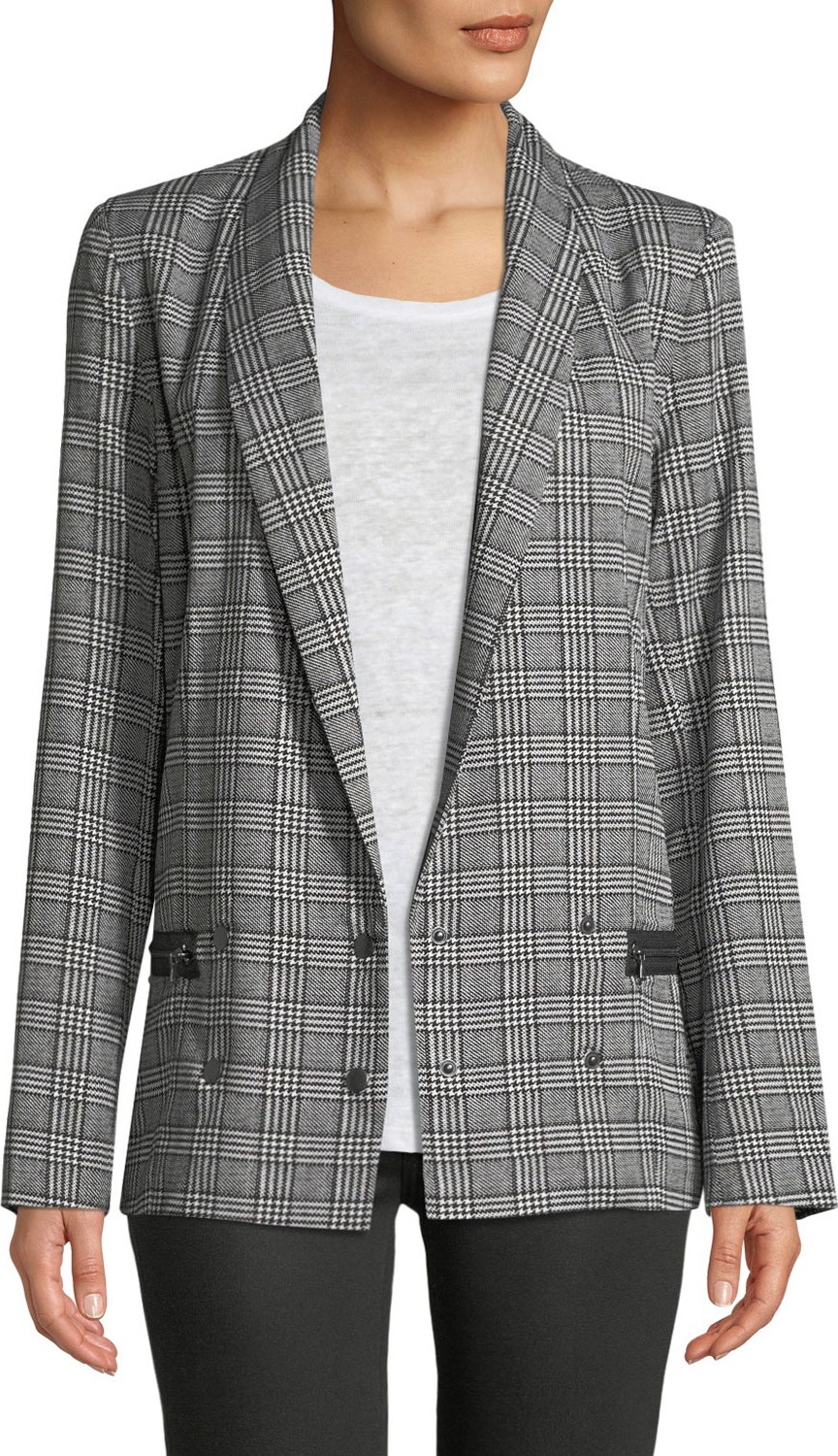 PAIGE Karissa Houndstooth Check Snap-Front Blazer