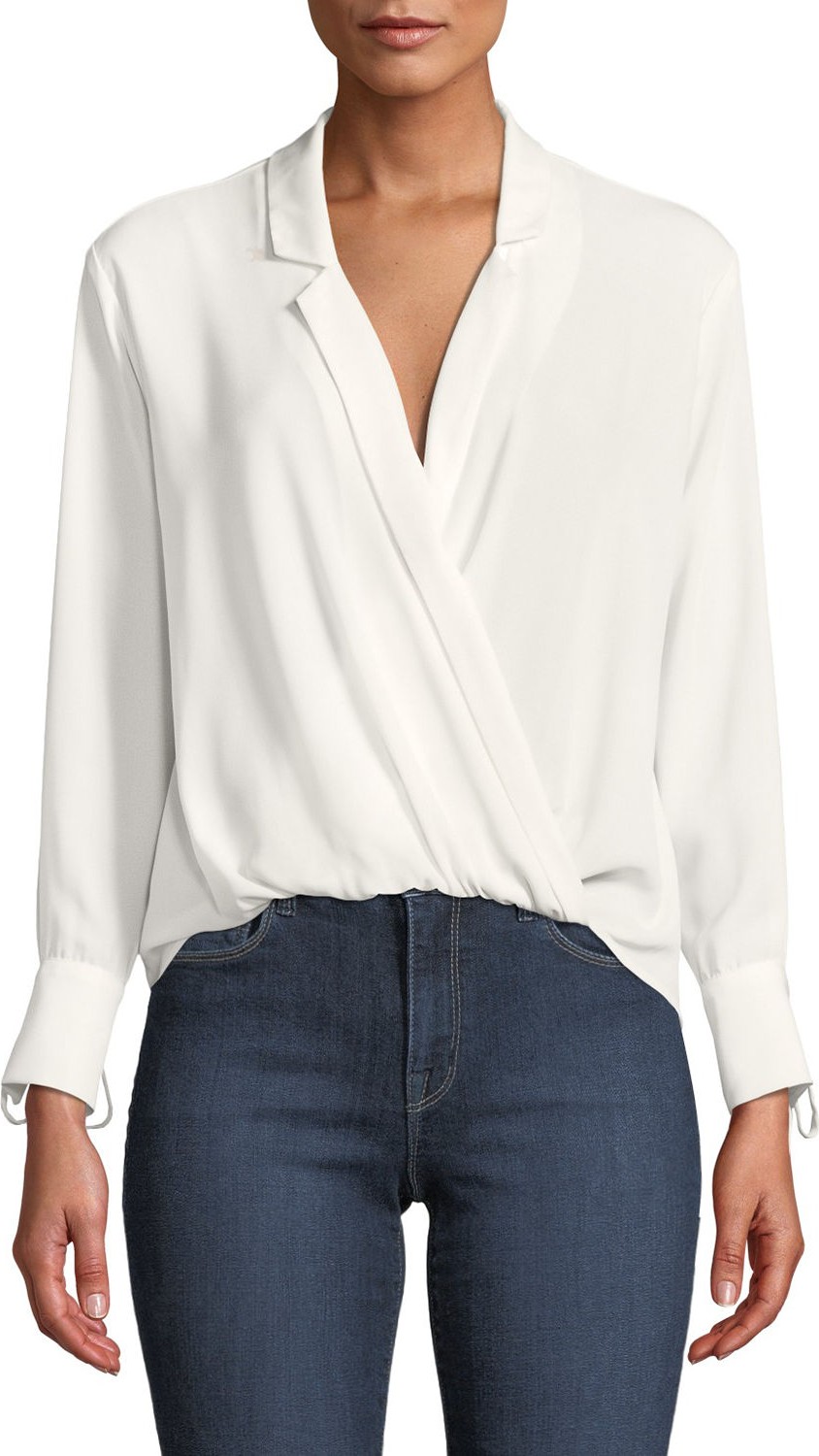 LIKELY Mimi Georgette Draped V-Neck Long-Sleeve Top