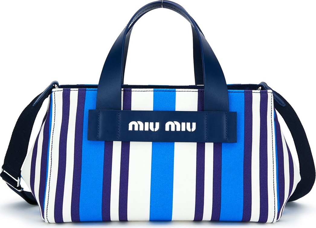 Miu Miu Striped Hemp & Leather Small Tote Bag