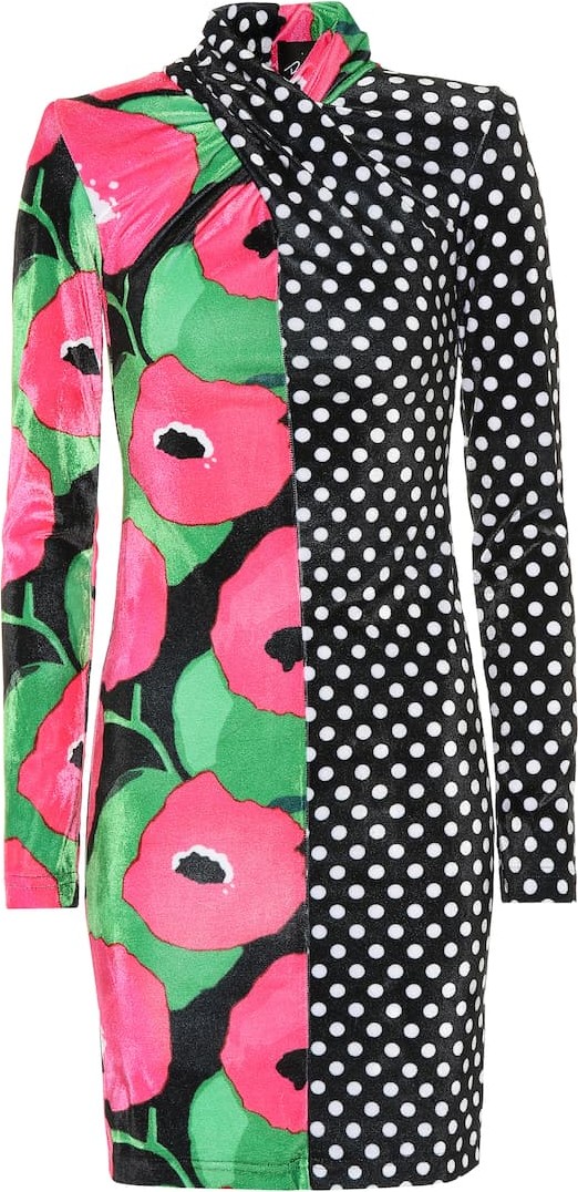 Richard Quinn Polka-dot and floral velvet minidress