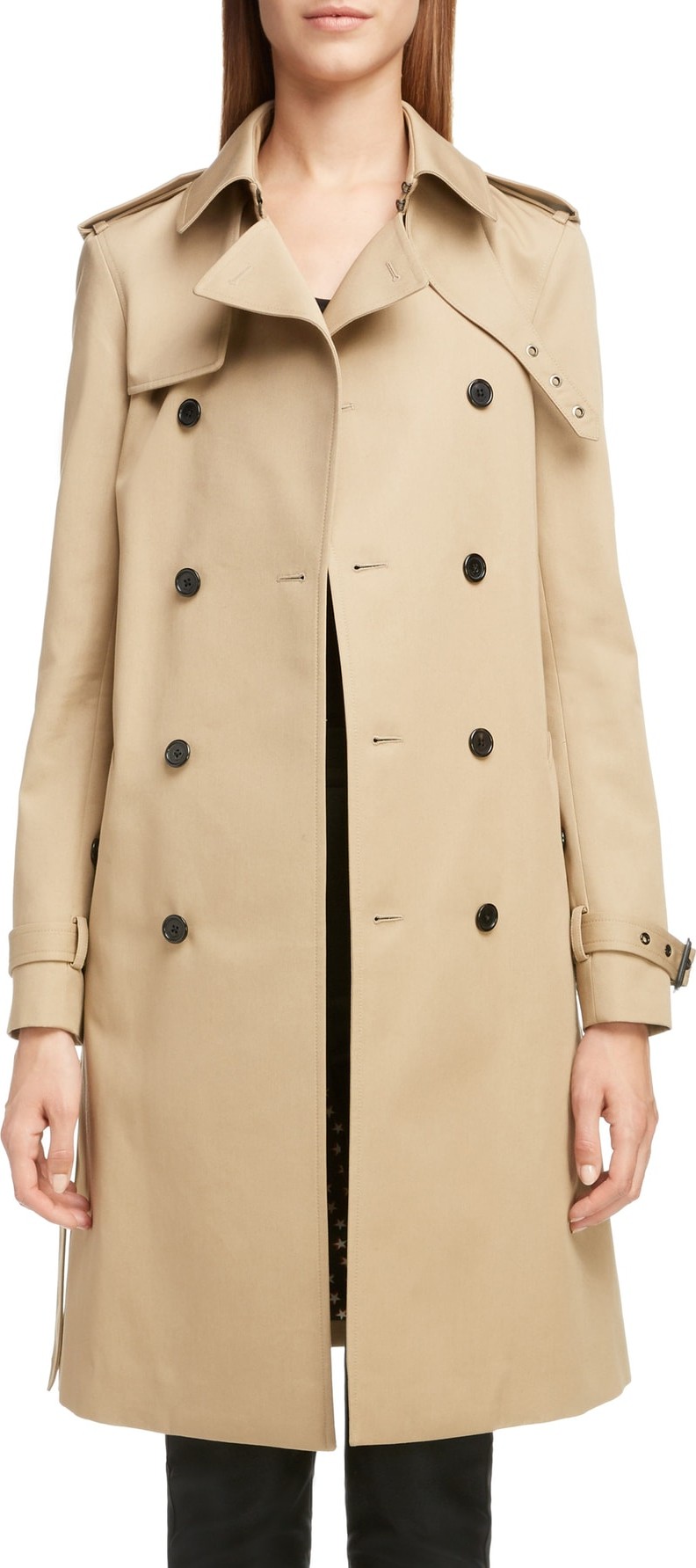 Saint Laurent Double Breasted Gabardine Trench Coat