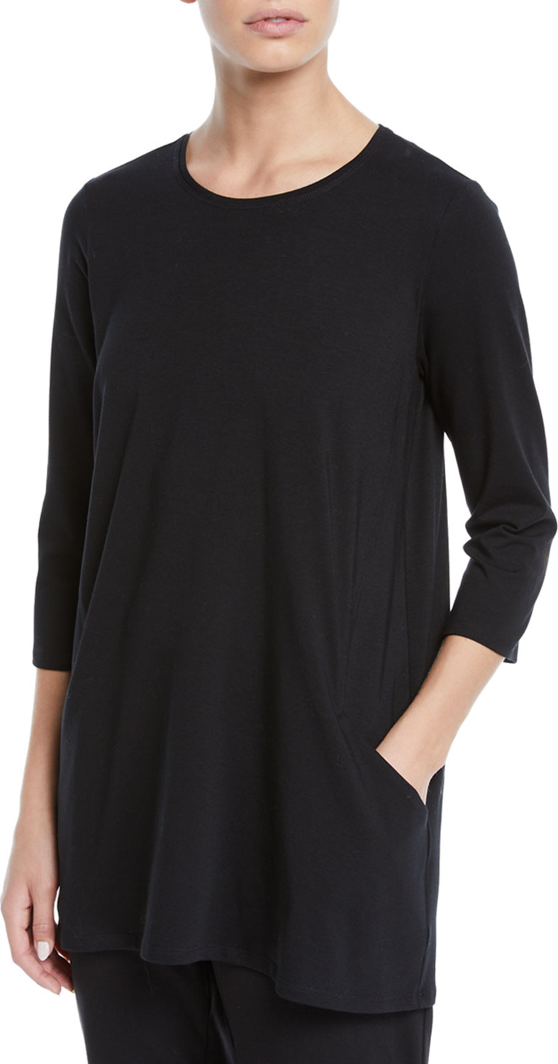 Eileen Fisher 3/4-Sleeve Organic Cotton Jersey Tunic with Pockets