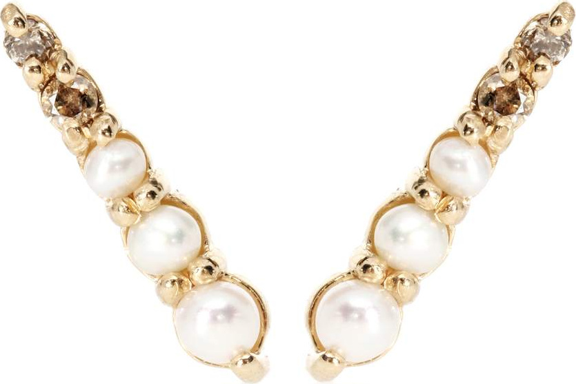 Anna Sheffield Pavé Pointe 14kt gold earrings with pearls and diamonds