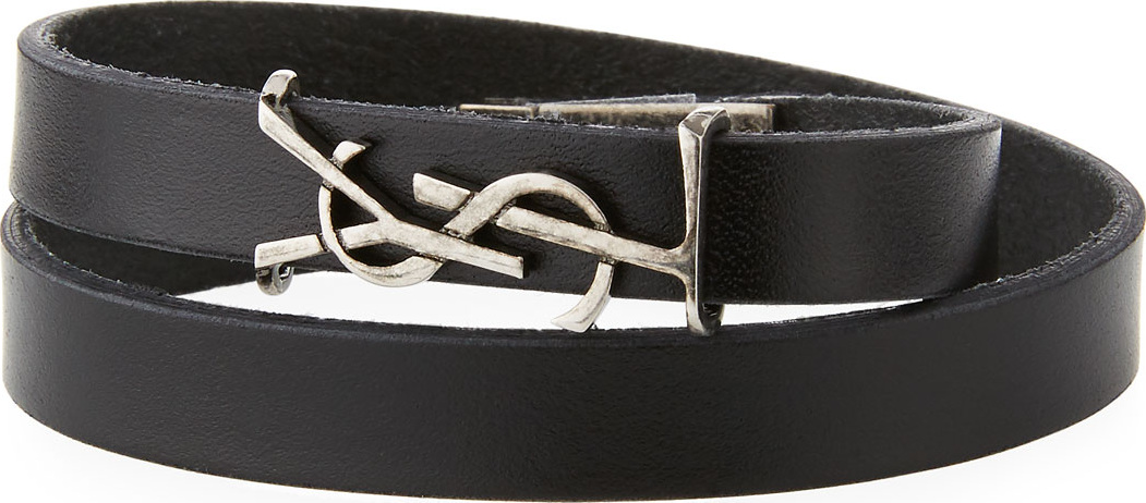 Saint Laurent Men's Leather Wrap Bracelet w/ Logo