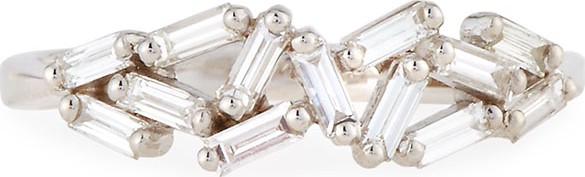 Suzanne Kalan Fireworks 5mm Baguette Cluster Ring in 18k White Gold, Size 6.5