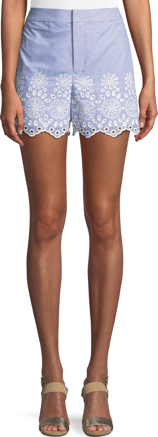 Club Monaco Vannah Scalloped Floral Eyelet Seersucker Shorts